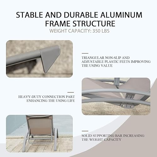 Miniatura 4 de Domi - Juego de 2 sillas de piscina ajustables de aluminio para exteriores, para todo tipo de clima, para terraza, césped, piscina, patio, textileno