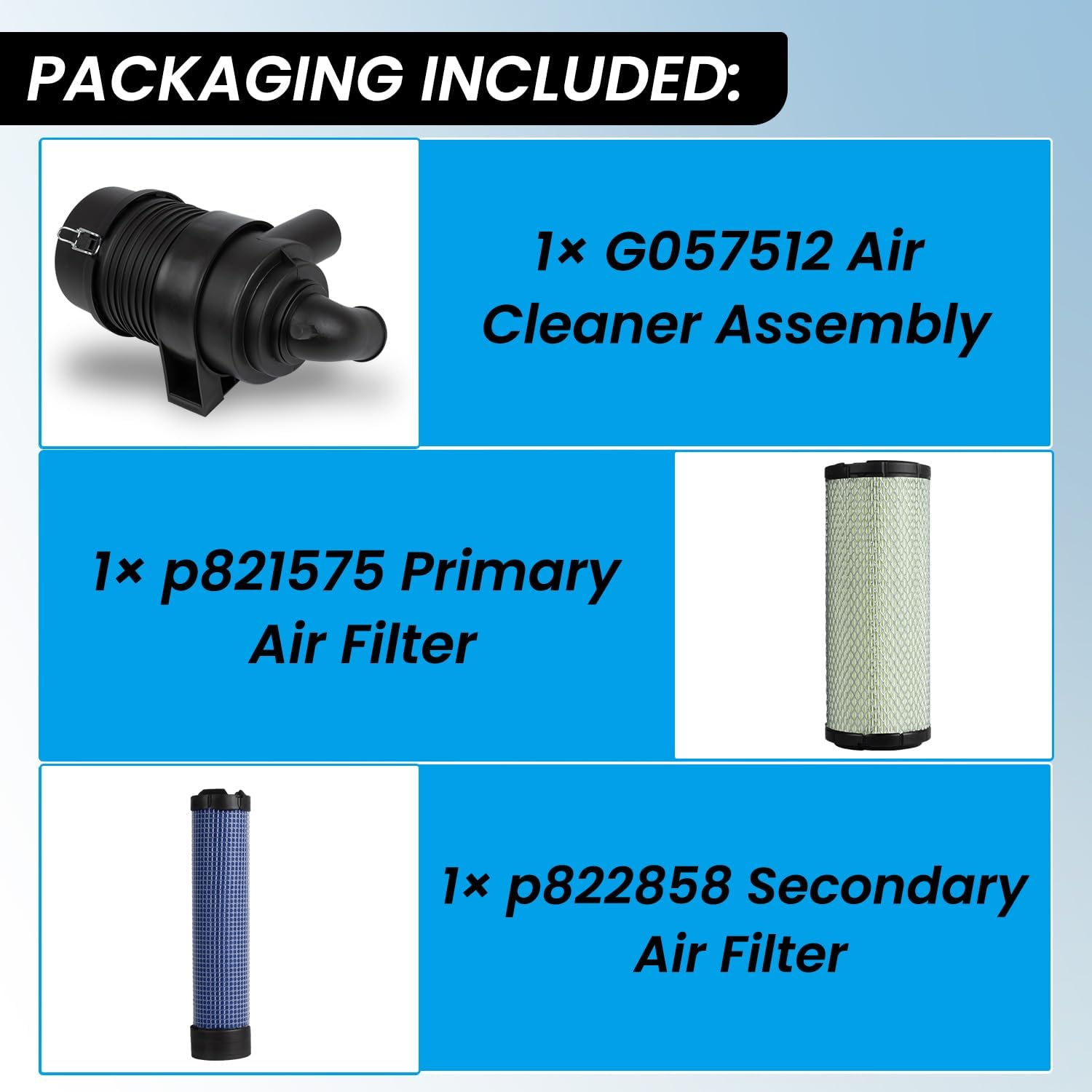 G057512 Air Cleaner with P821575 & P822858 Air Filters Compatible with Donaldson FPG Replaces 10000633, 176718, 194093, 4215896M91, P821575, P822858