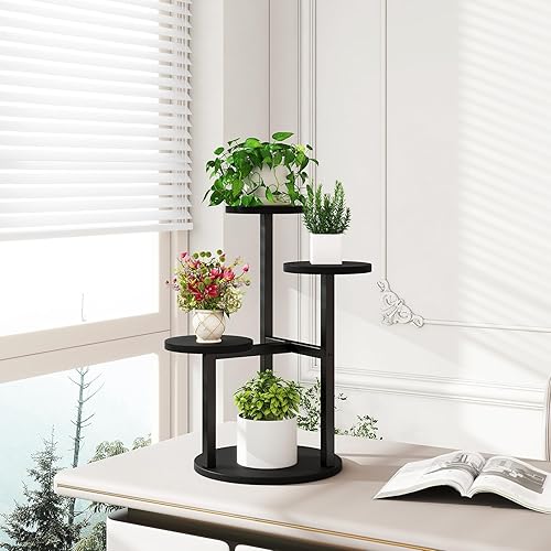 Miniatura 7 de IBUYKE Soporte para Plantas de 4 Niveles para Interiores, Estante de Plantas de Metal y Madera para Múltiples Plantas, Soporte Escalonado Pequeño de