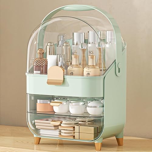 Miniatura 14 de Organizador de maquillaje para encimera, soporte para cuidado de la piel, organizador de mostrador de baño, caja de almacenamiento, vitrinas de