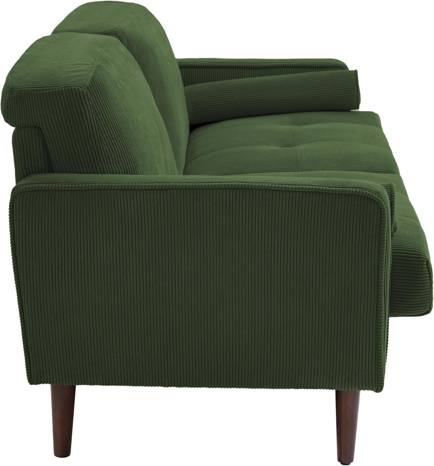 UIXE Loveseat Sofa, 63" Modern Love Seat Corduroy 2 Seater Couches w/Bolster Pillows for Living Room, Mid-Century Track Armrest Tufted Couch Comfy Solid Wood Furniture for Bedroom (Green)