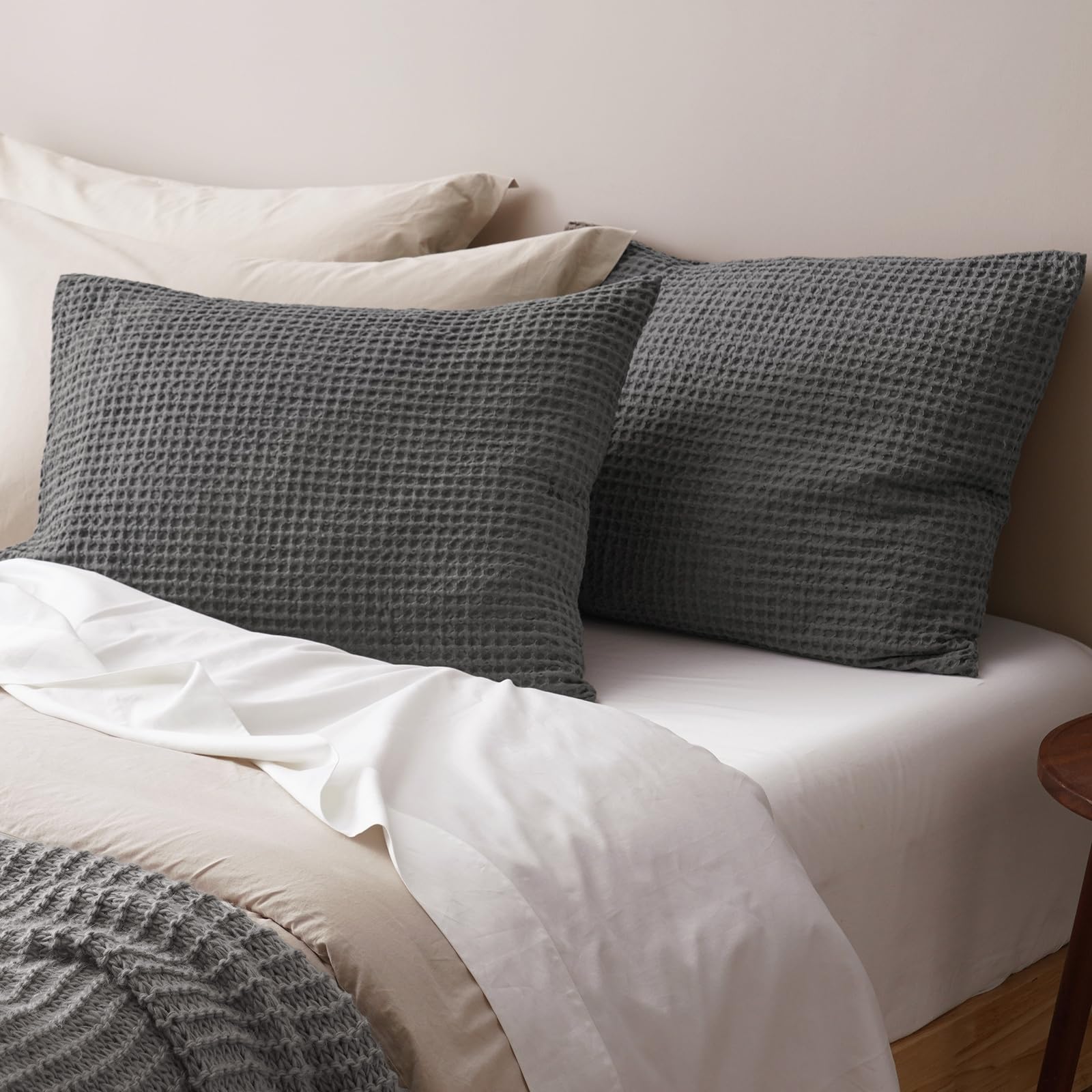 PHF Ultra Soft Waffle Weave Pillow Shams Standard Size, No Insert, 2 Pack 20" x 26" Pillowcases,Breathable & Skin-Friendly Pillow Cases, Stylish Decorative Bed Pillow Cases Covers, Grey