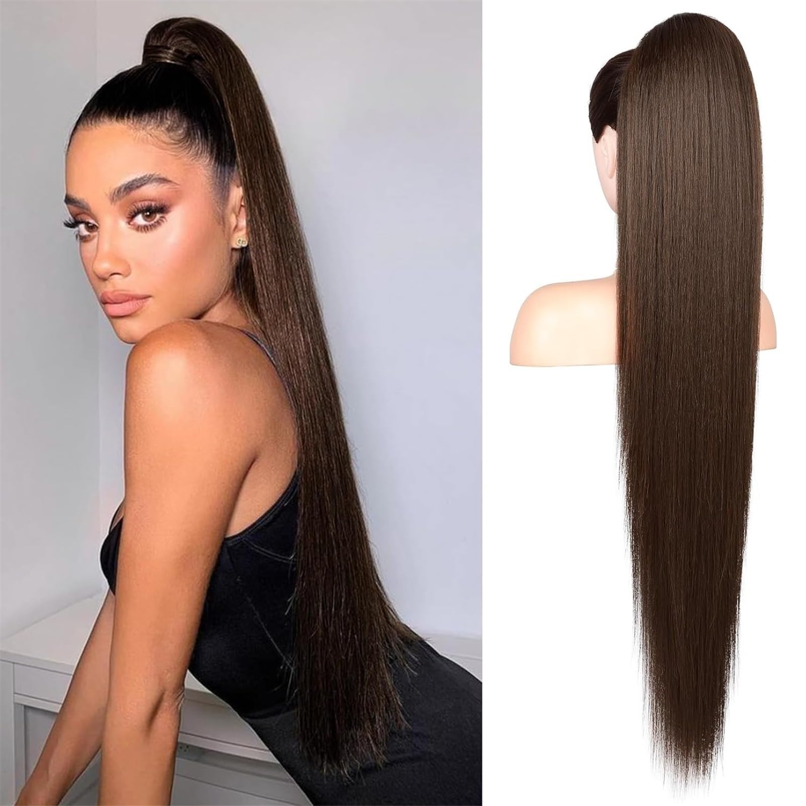 Donne #4 Extension for capelli con clip for coda di cavallo dritta coulisse, 100% umani Uso quotidiano(20inches)