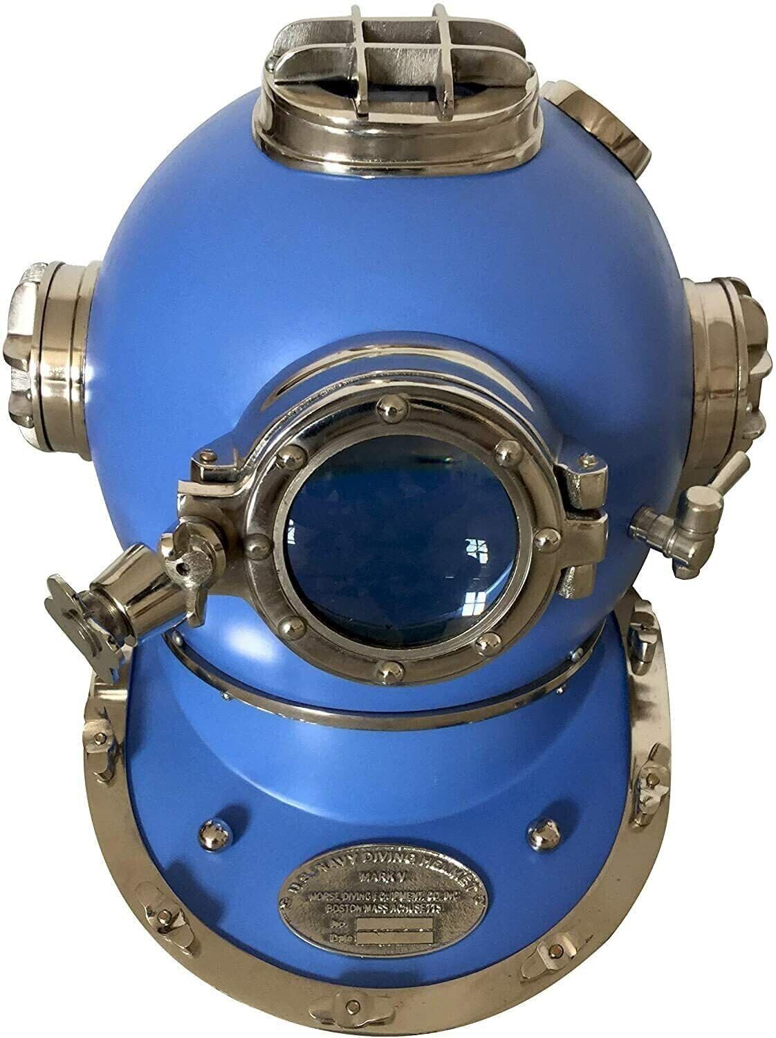 Nautical45,7 cm Maritimer Tauchhelm, US-Marine, V-Mark, Taucherhelm, Antik-Vintage-Taucherhelm, Blau, volle Größe, Taucherhelm