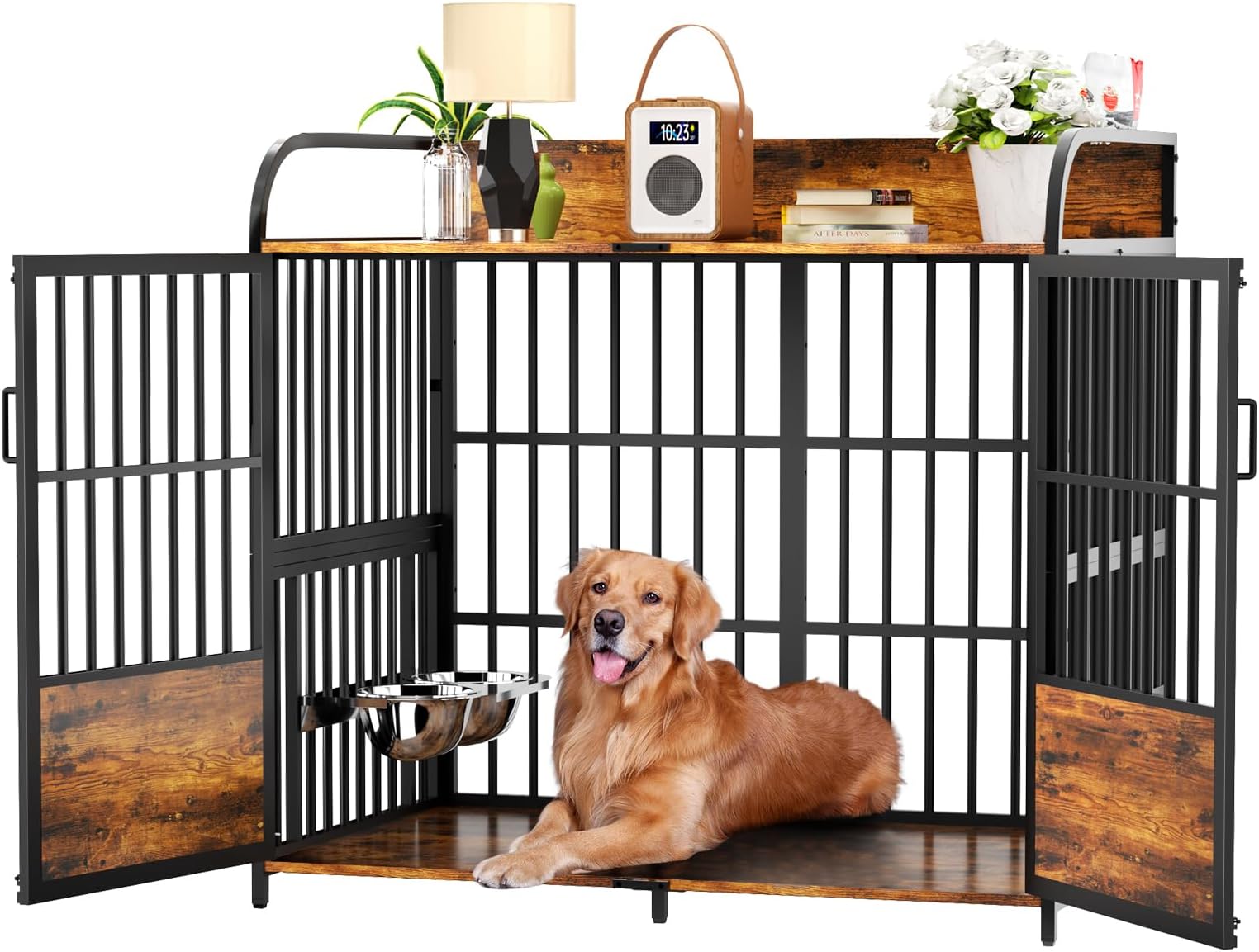 WJFORLION Large Dog Crate Furniture Dog Kennel with Drawers Storage and Locks, 2