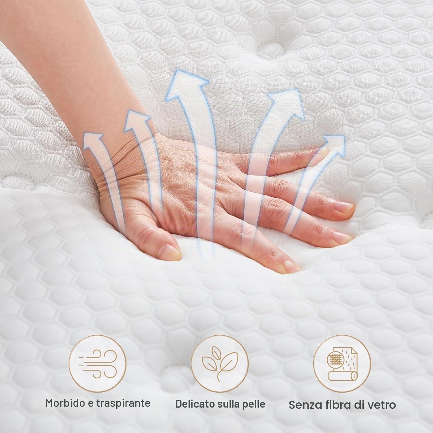 Hiepunos Materasso 160 x 200 cm, 28 cm, altezza 7 zone, materasso ortopedico a molle insacchettate con strato in memory foam, grado di durezza H3, scarico della schiena, 100 notti