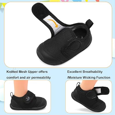 FEETCITY Baby First Walking Shoes Baby Shoes Boys Girls Newborn Crib Shoe Anti-Slip Toddler Sneakers Black