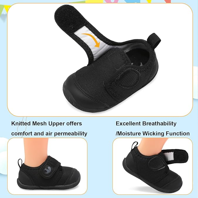 FEETCITY Baby First Walking Shoes Baby Shoes Boys Girls Newborn Crib Shoe Anti-Slip Toddler Sneakers Black