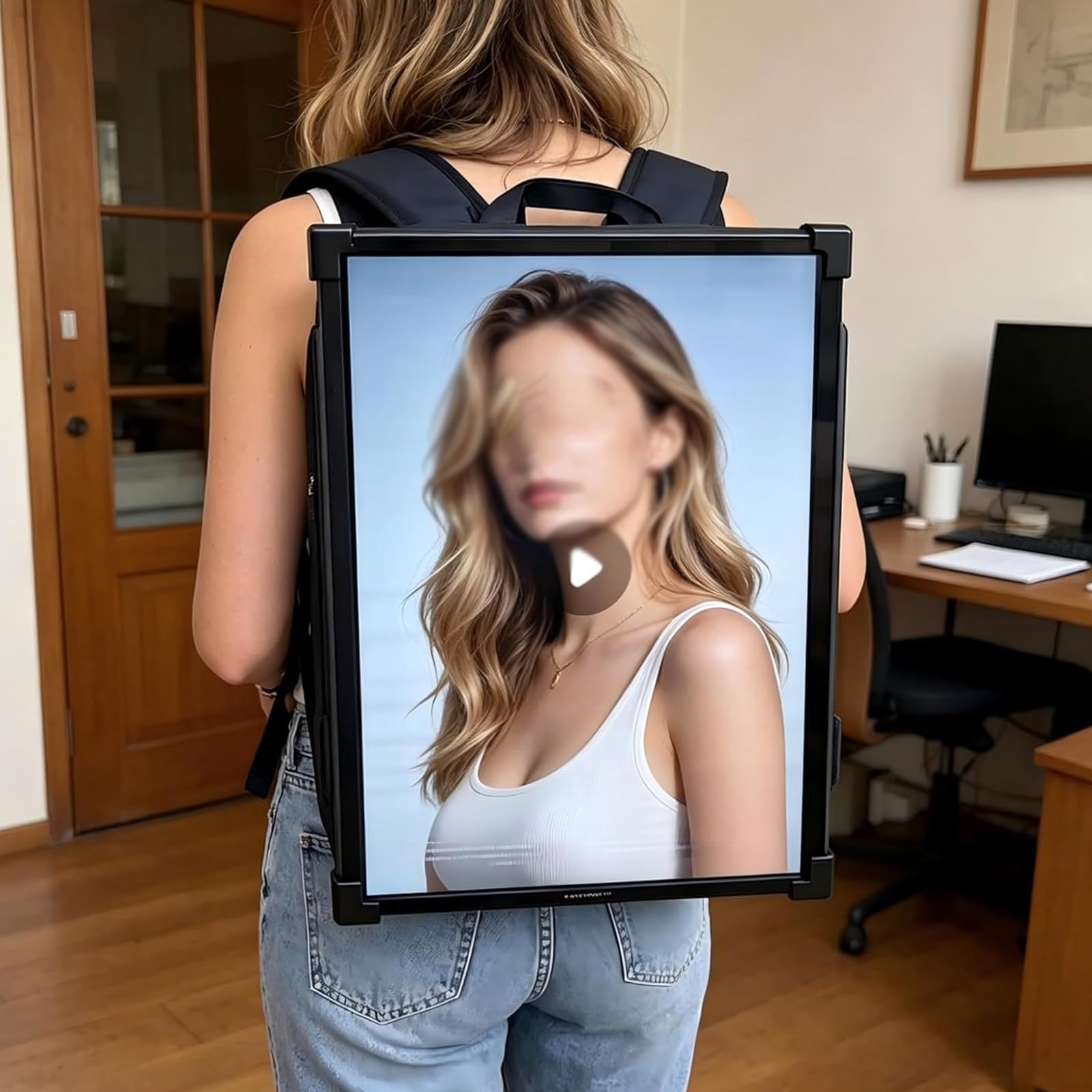 Atwynd Backpack with USB/App/CMS Input for Auto Playback, Android 9 21.5-inch LCD Video Advertising Backpack, 1920 * 1080 Resolution, Human-Walking Backpack Digital Billboard USB