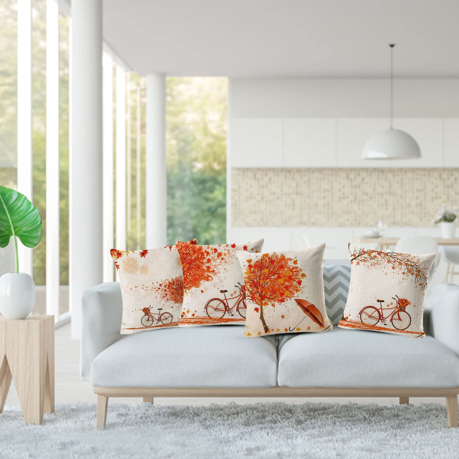 Set 4 Federe Per Cuscini Autunnali 45x45 Cm – Decorazione Con Zucca, Per Divano E Soggiorno, Lavabili