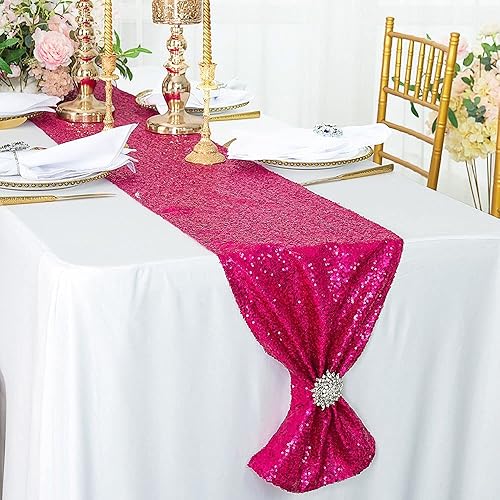 Miniatura 2 de JYFLZQ Camino de mesa de lentejuelas rosa intenso de 12 x 72 pulgadas, paquete de 5 caminos de mesa metálicos brillantes de color fucsia con