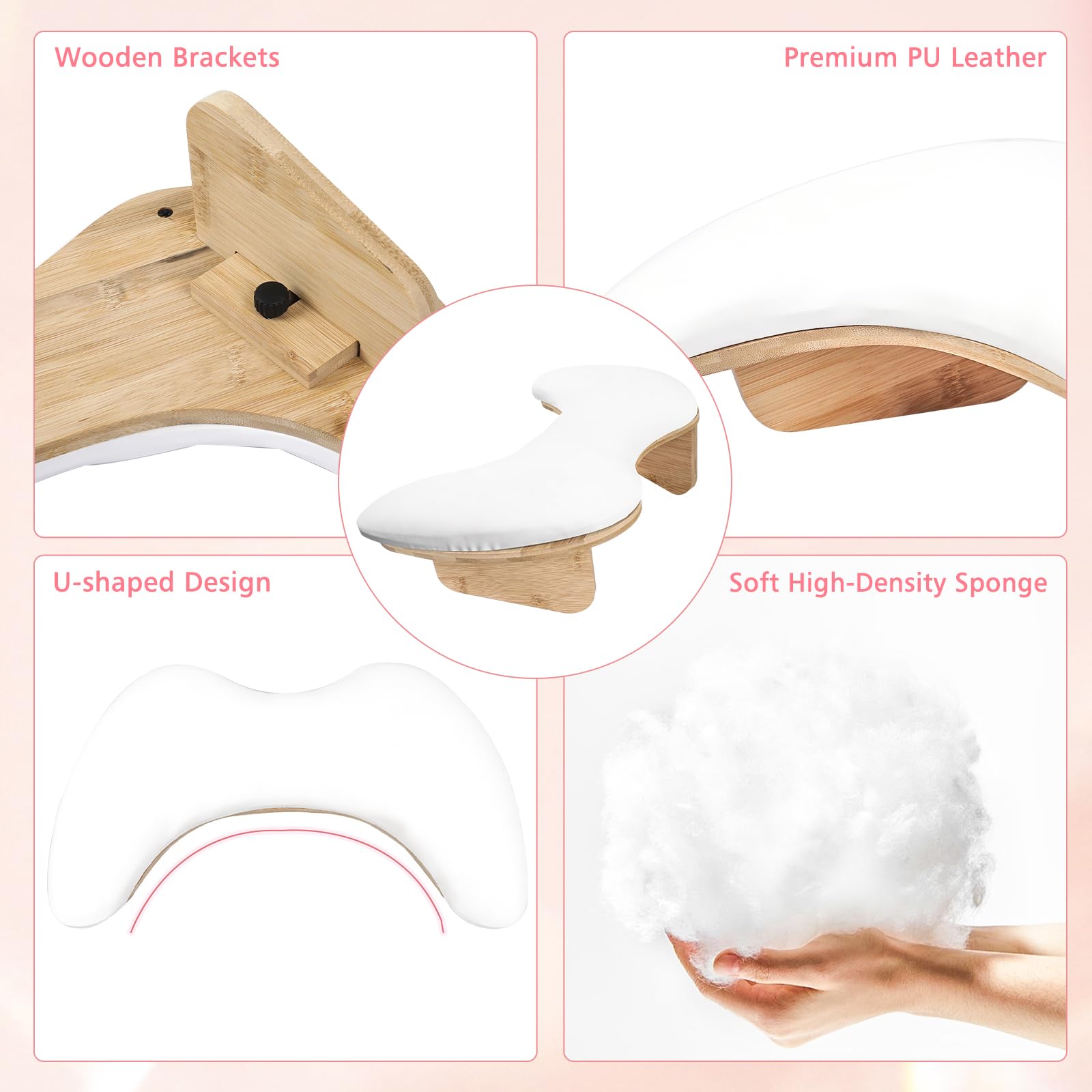 Repose-bras en U pour technicien en ongles, repose-bras pour ongles avec supports détachables en microfibre et cuir PU, coussin de maintien pour manucure, incontournable pour les outils de