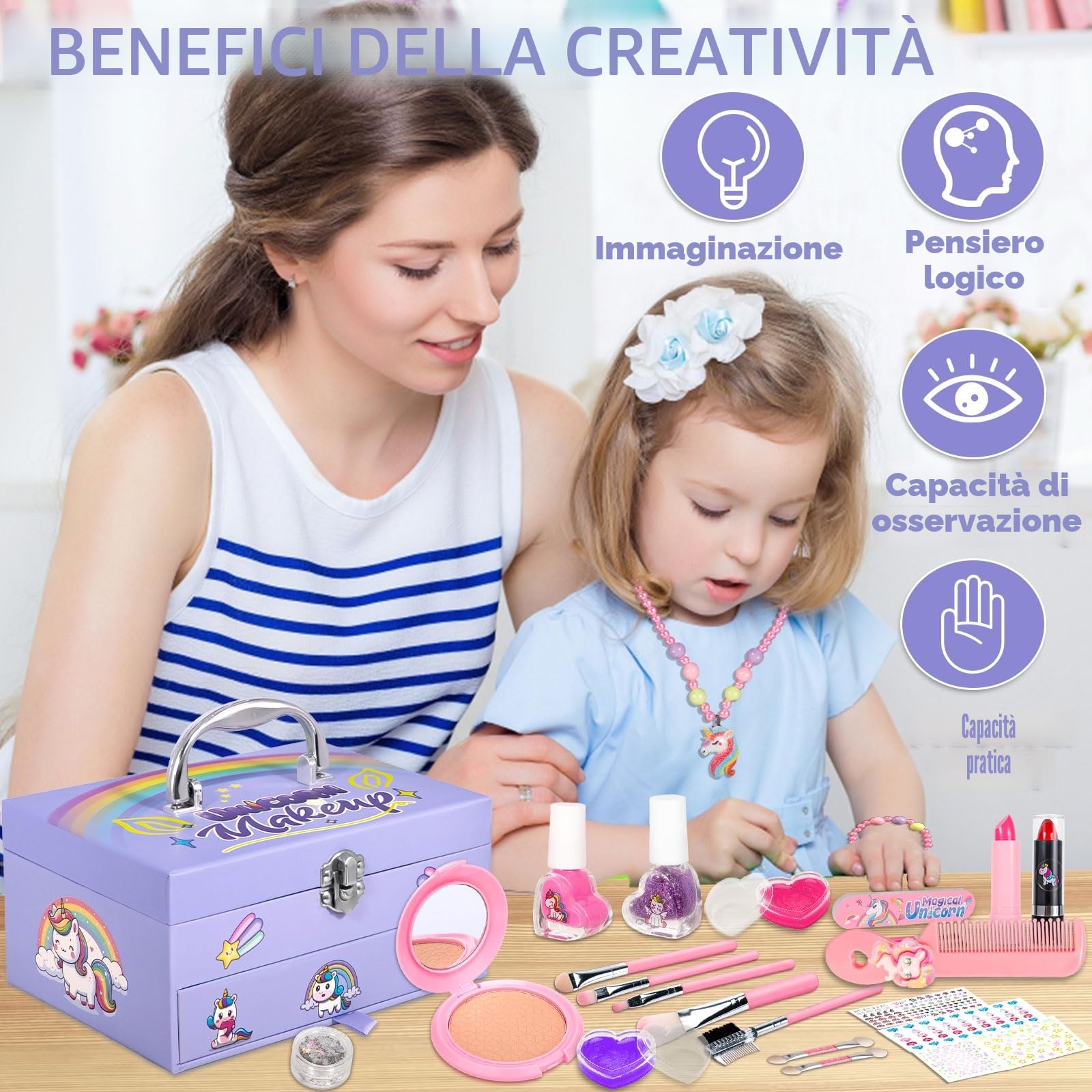 Trucchi Bambina Set, Sicuro e Atossico e Lavabile Valigetta Trucchi Bambina Anallergici, Trousse Trucchi Bambina Natale Compleanno Regalo 4 5 6 7 8 9 10 Anni