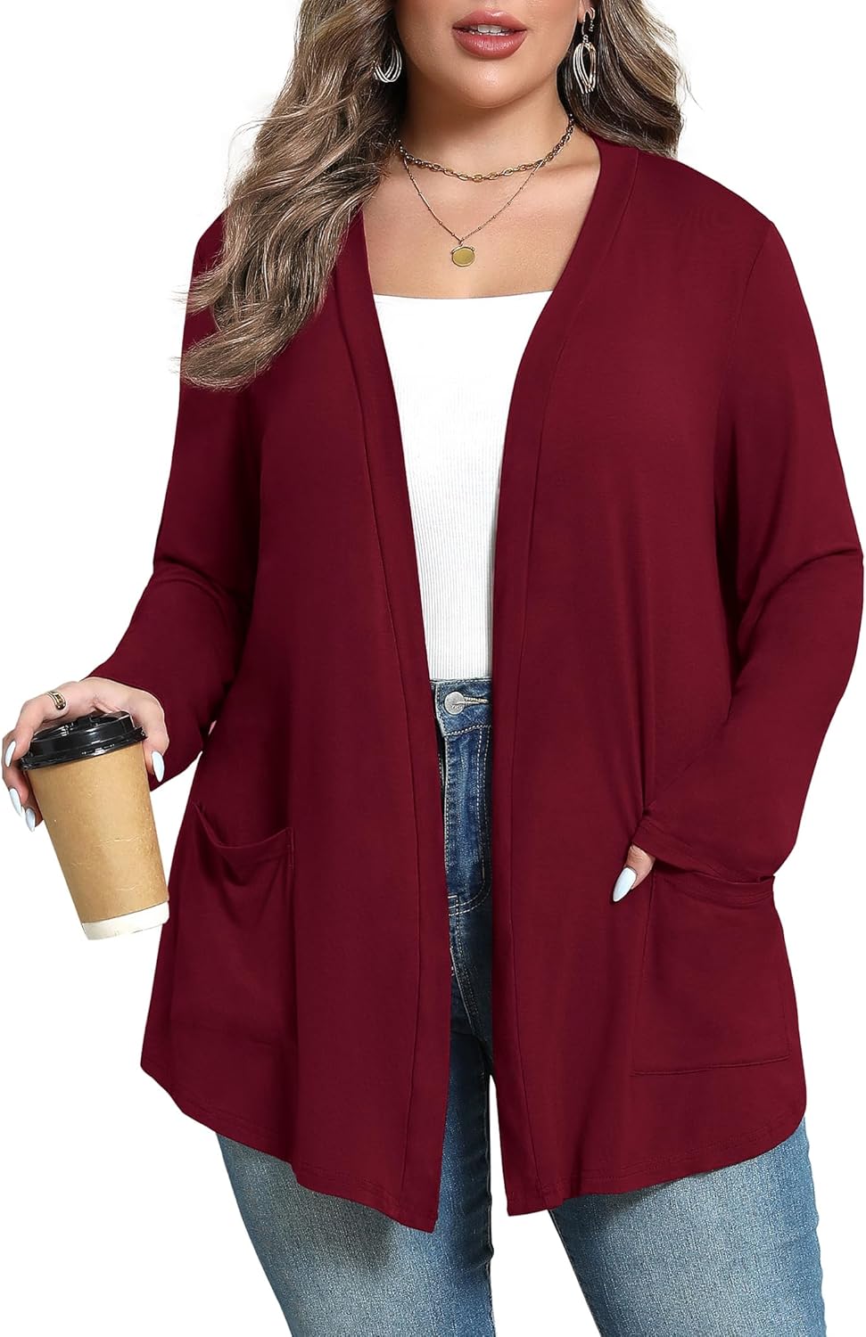 Women's Oversize Cardigans Lightweight Fall Long Sleeve Plus Size Flowy Open Front Shrugs with Pockets