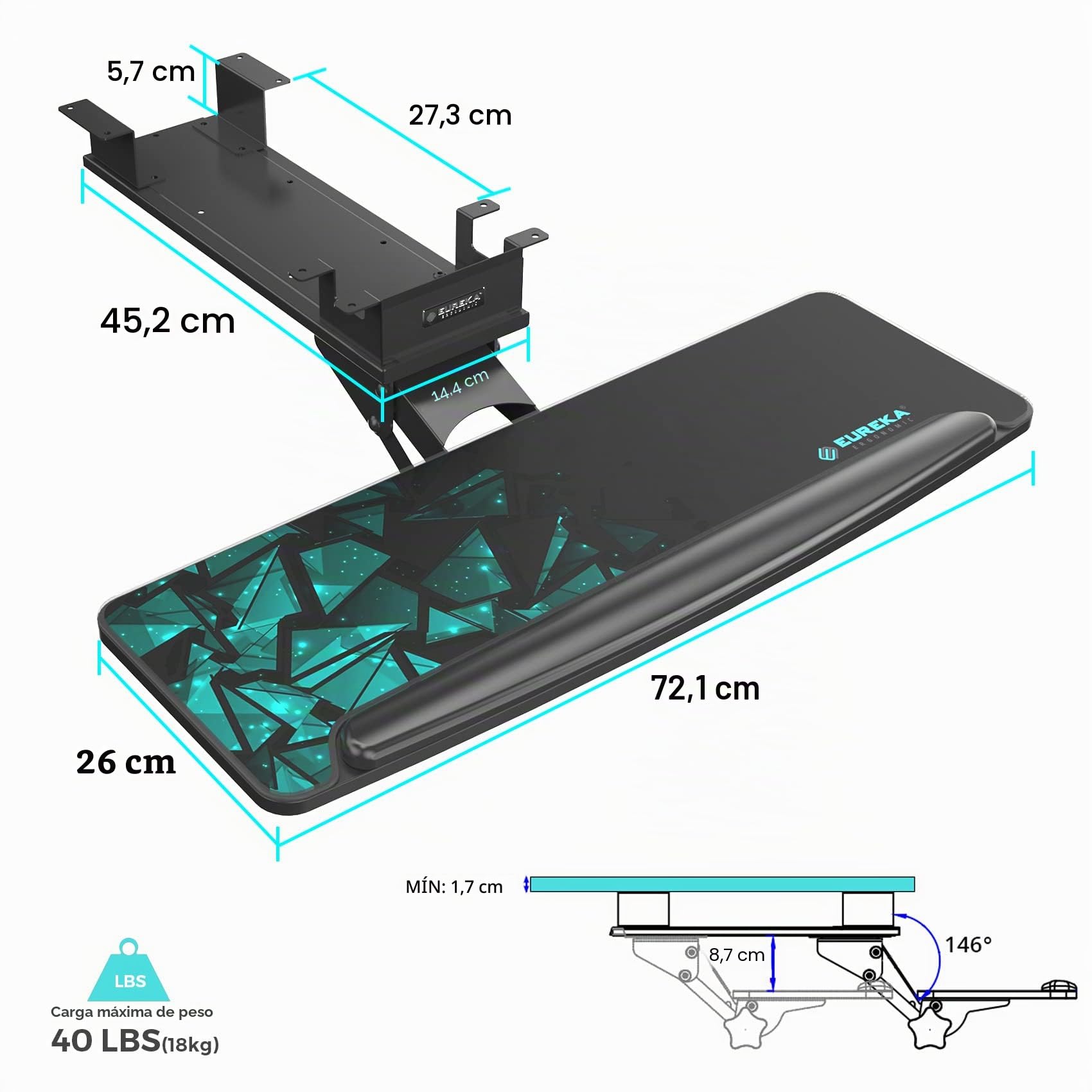 EUREKA ERGONOMIC Bandeja para Teclado Altura Ajustable y diseño de ángel Plataforma para Teclado Plataforma retráctil para Escritorio Estante Giratorio diseño ergonómico (Rojo)