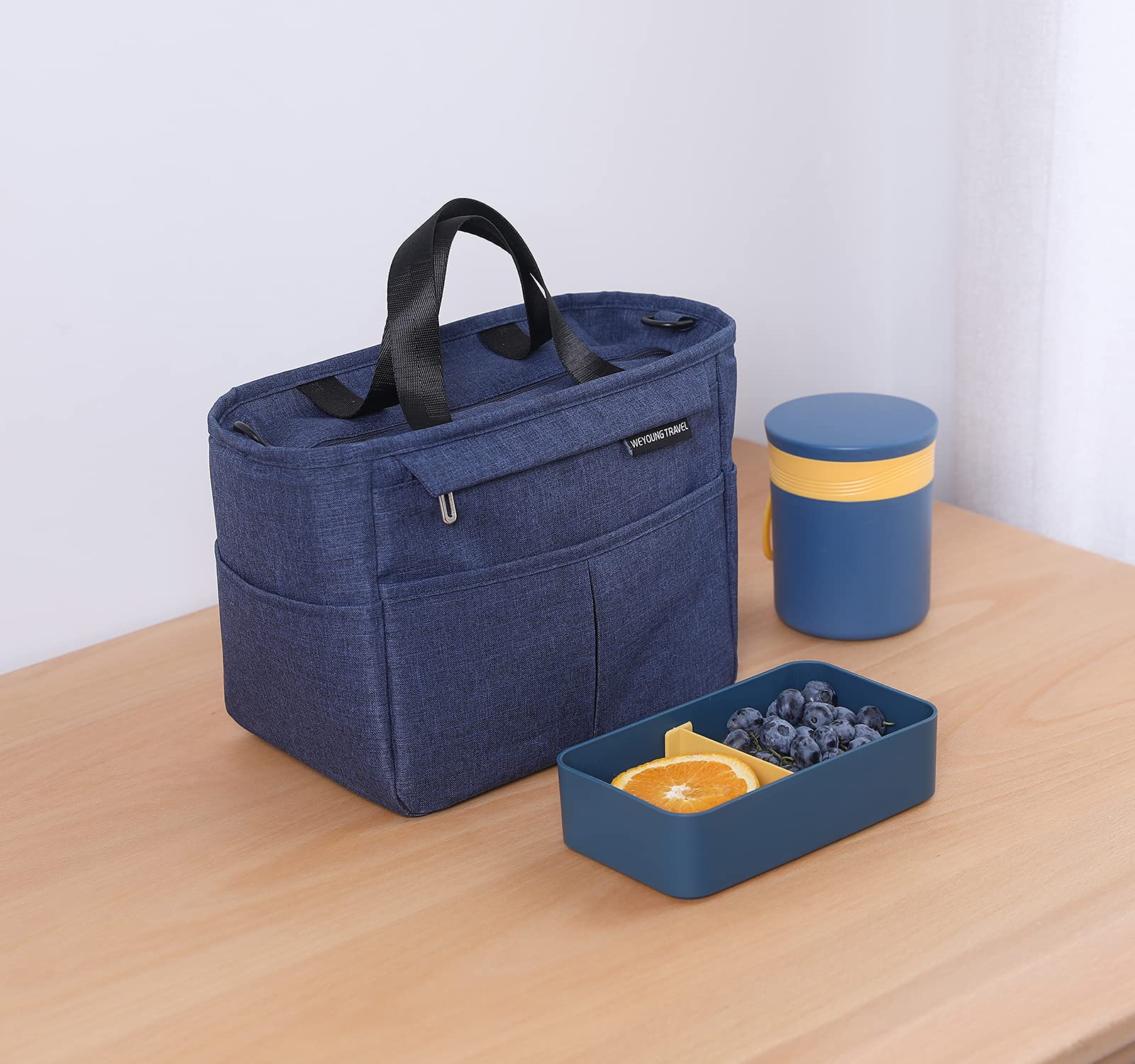 Borsa Termica Porta Pranzo, Portatile Borsa Frigo, Borsa Pranzo al Sacco Impermeabile Lunch Bag per Uomo/Donna/Bambino, Borsa Portapranzo per Ufficio, Scuola e Picnic (Blu)