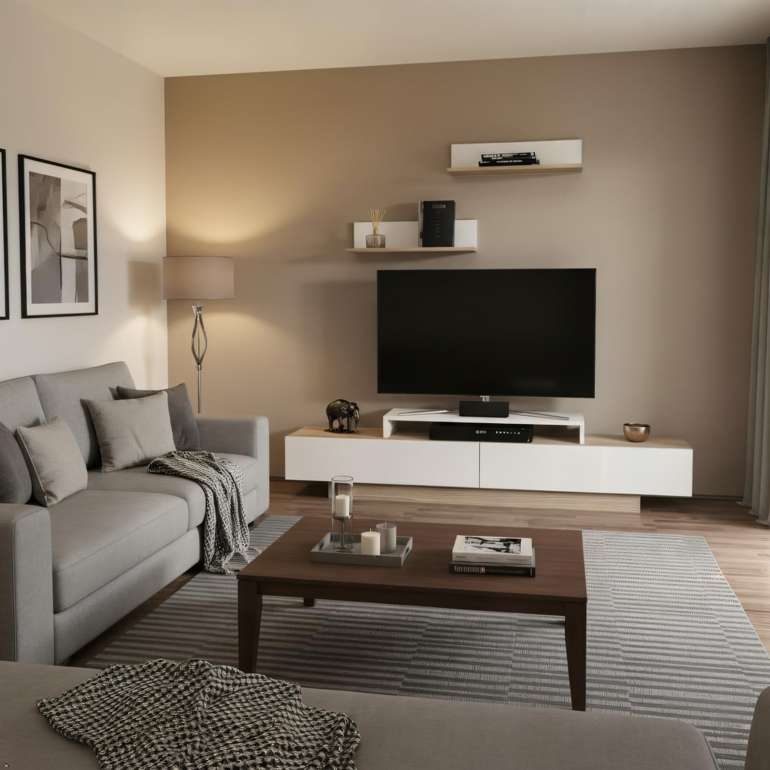 Decorotika - Lusiana 71'' TV Stand and Entertainment Center for TVs up to 75" with Accent Wall Shelves (White & Cordoba)