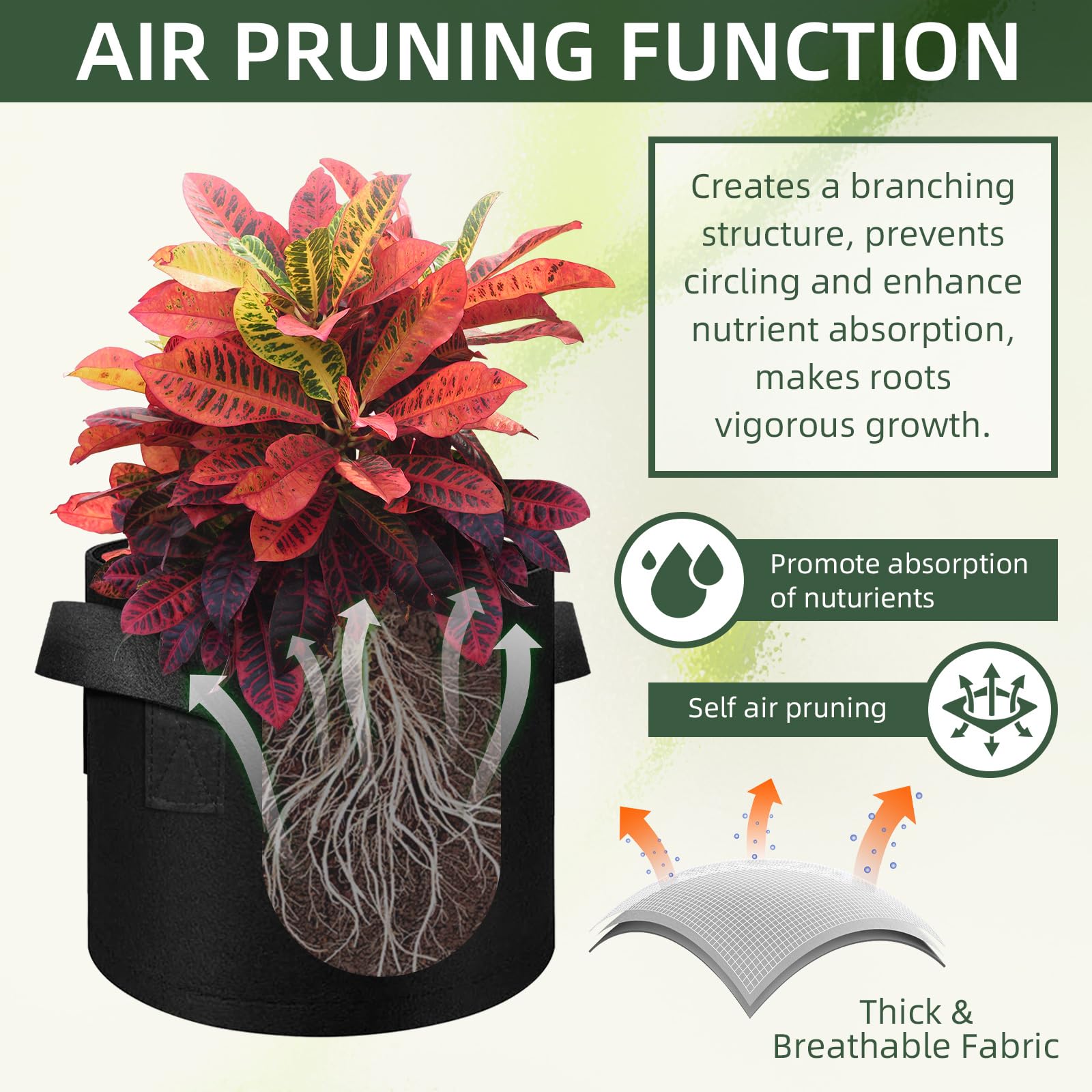Cskunxia 6-Pack 7 Gallon Grow Bag, Non-Woven Fabric Pots Plant Bag, Plant Grow Bags with Handles - Image 4