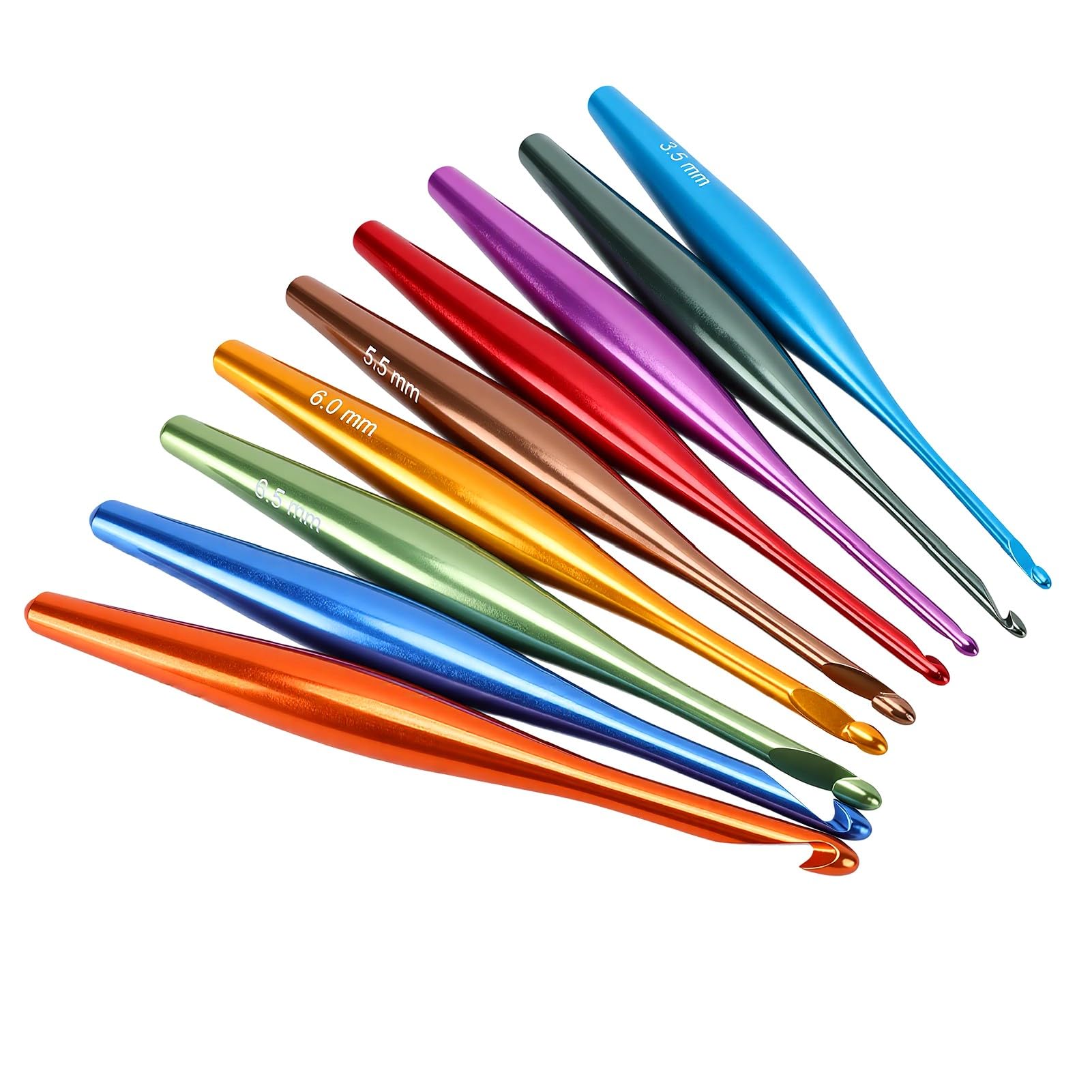 Generic Ergonomiczny Zestaw Szydełków Antypoślizgowe Igły Aluminiowe do Rękodzieła 9 szt. 3,5 Mm-8,0 Mm z torbą do Przechowywania
