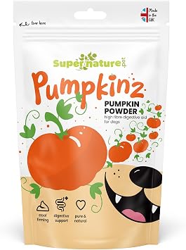 Supernature Pumpkinz Dried Pumpkin Powder for Dogs 250g | 100% Natural Stool Firming Supplement, Digestion Support, Plant Based, Canned Pumpkin Alternative, Manufactured in the UK