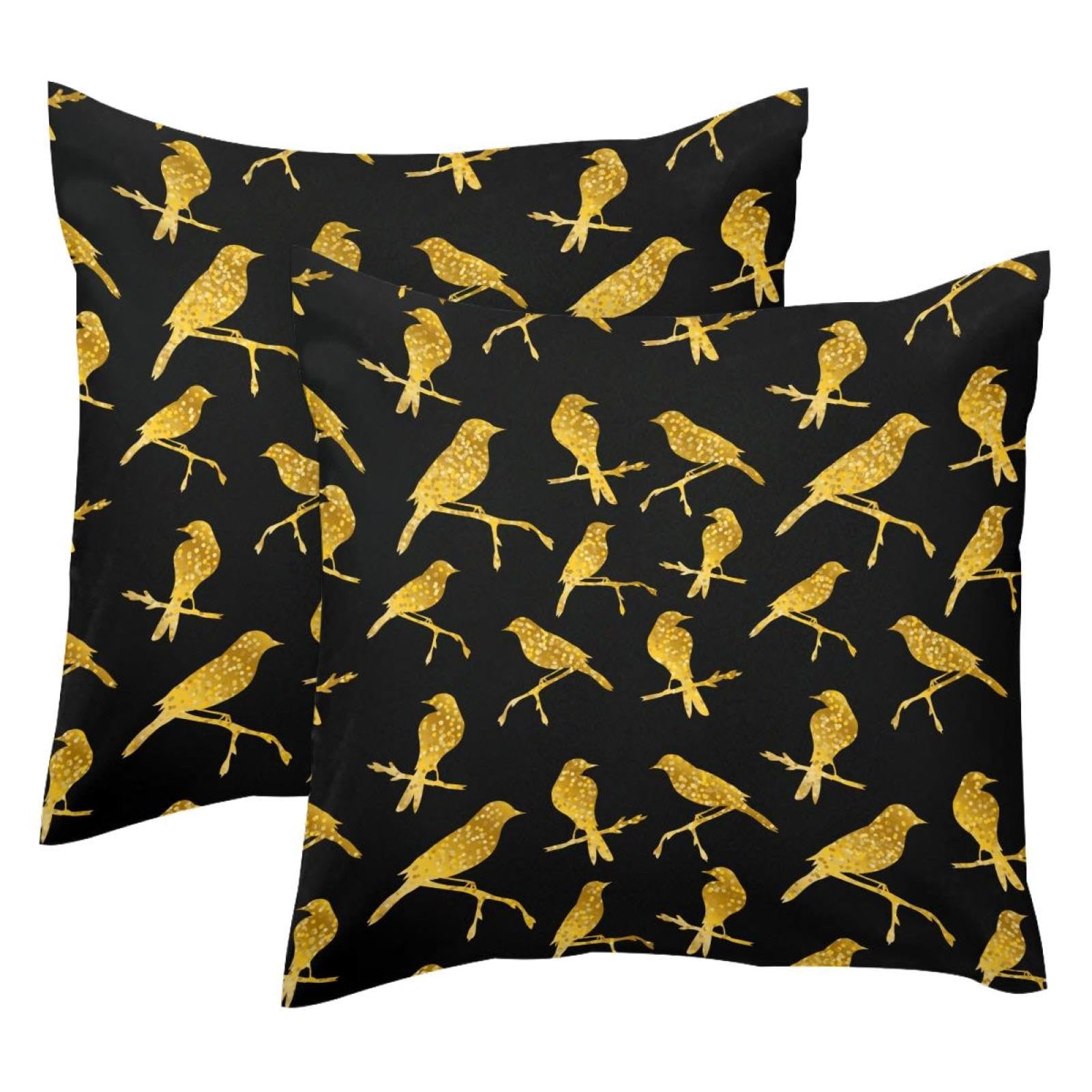 Housse de coussin oiseau doré lot de 2 pour remplacer vos taies usées 45x45