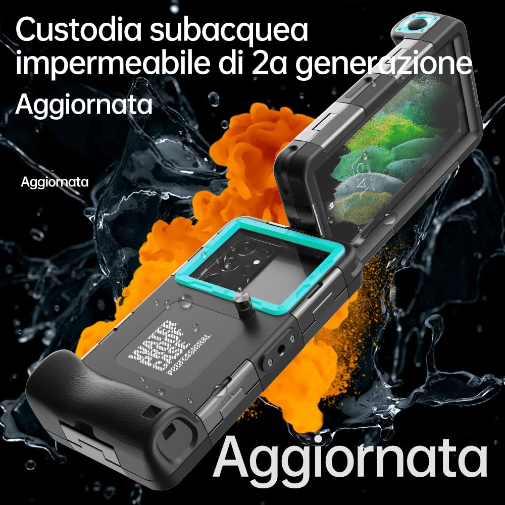 Custodia Impermeabile Subacquea Professionale IP68 15M - Compatibile con iPhone, Samsung, Huawei, Xiaomi - Fino a 6,9 Pollici - Per Immersioni, Snorkeling, Surf e Nuoto (nero/blu-verde)