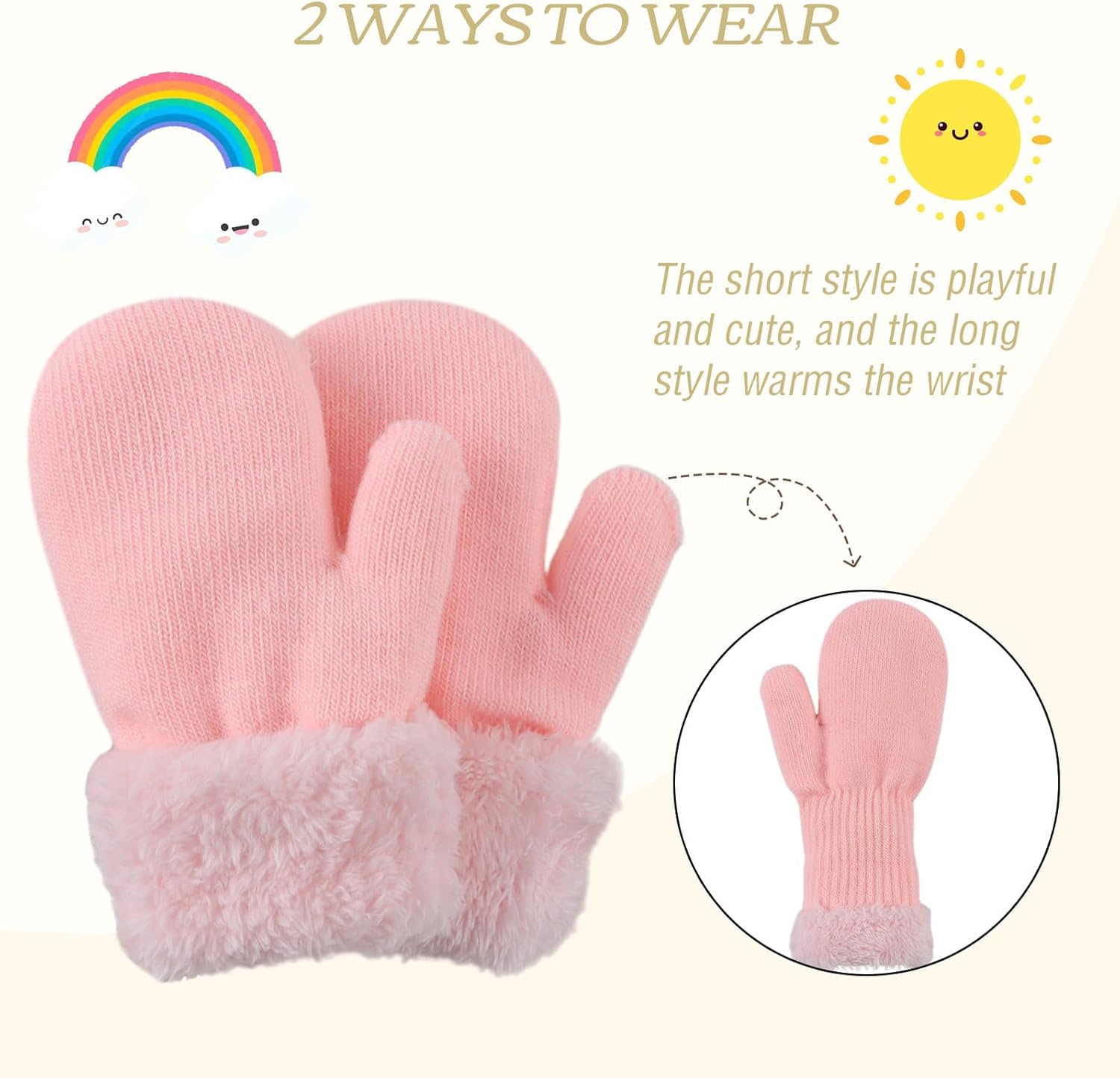 PESAAT Baby Girl Mittens Fleece Toddler Boy Mittens Warm Kids Winter Gloves Unisex Cold Weather Baby Gloves - Image 2