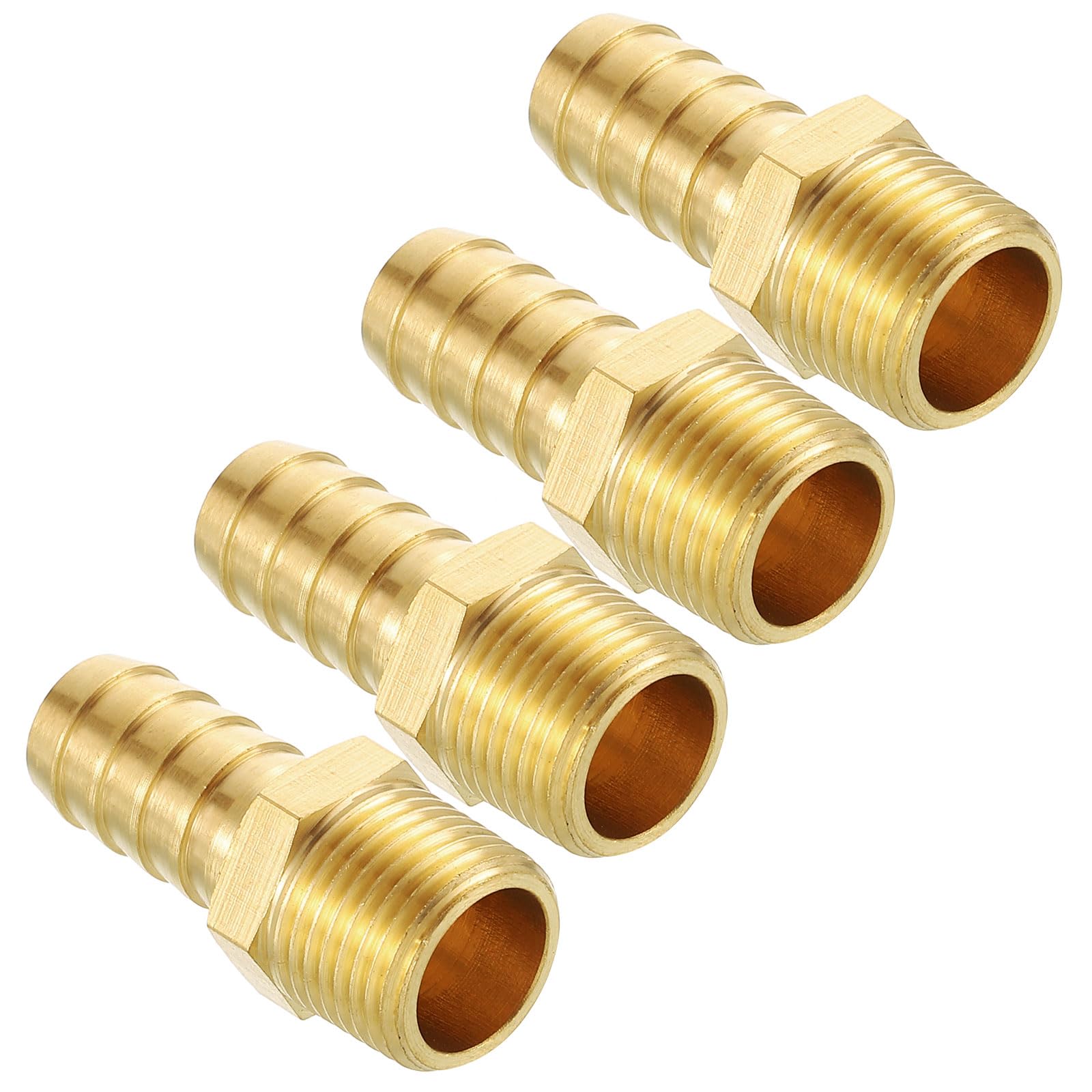Kozelo Pack of 4 Brass Hose Barb Fittings Adapter Connector 1/2" Hose Barb to 3/8" NPT Male Fittings for Home Machines, Massage Bathtubs, and