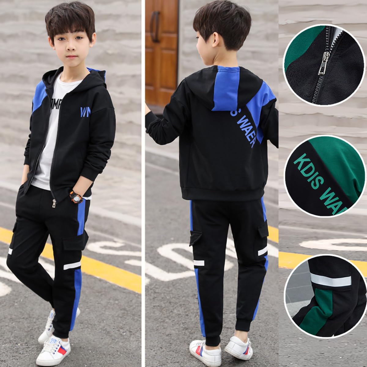 Linboo Jungen Trainingsanzug Sport Set 2tlg Jogginganzug mit Kapuze