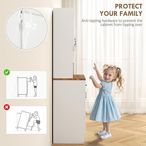 Miniatura 8 de HOMCOM Armario de despensa de cocina de 71 pulgadas, armario de almacenamiento independiente con soporte de microondas de 2 niveles, 3 cajones, 6