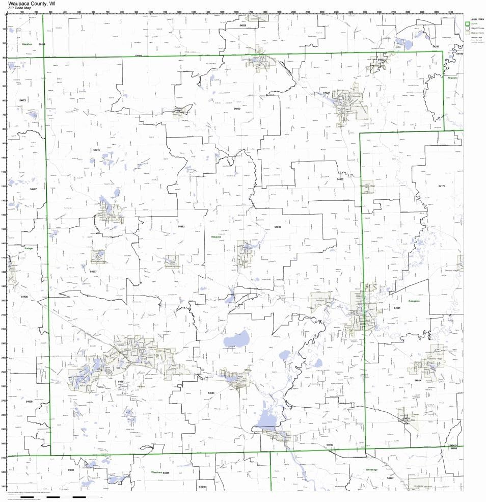 Working Maps Waupaca County, Wisconsin WI Zip Code Map Not