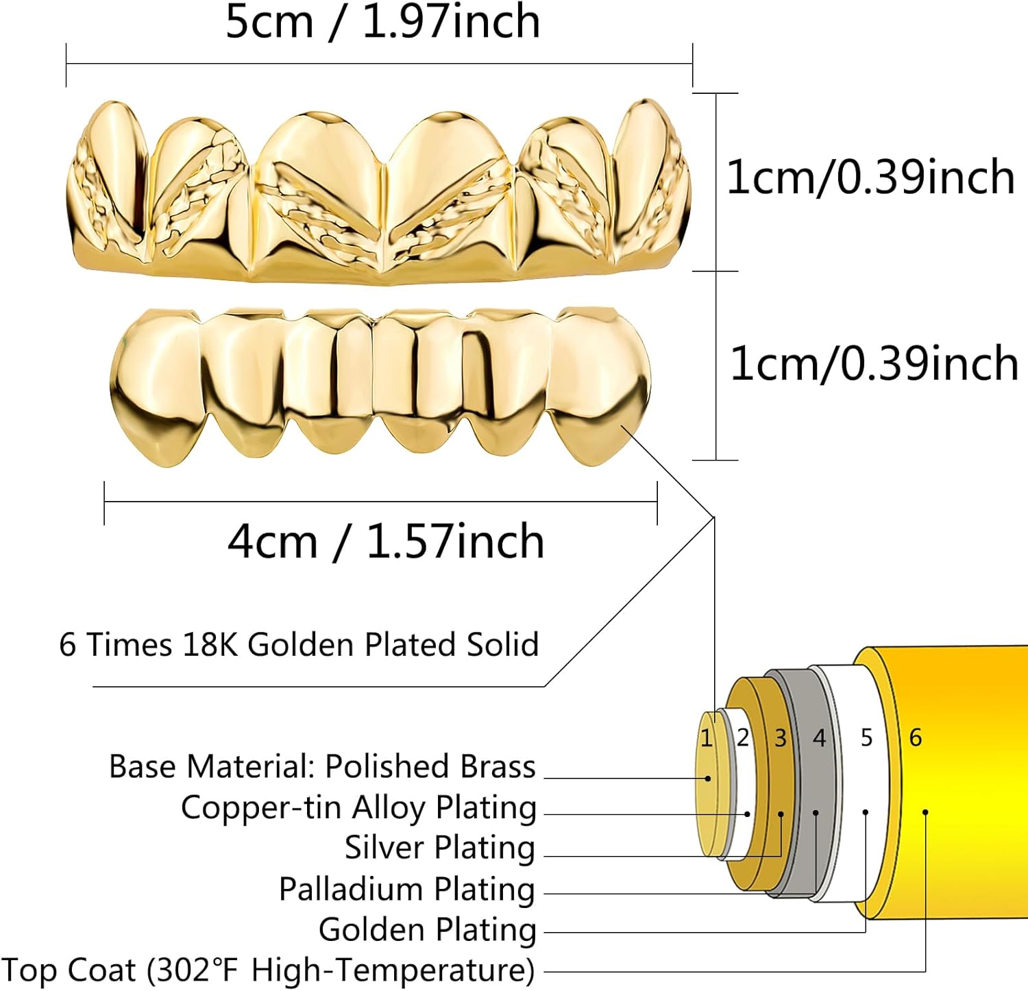 Miniatura 2 de OYOGAA Grillz For Your Teeth, Grillz chapado en oro de 18 quilates para hombres, hip hop, 6 dientes, parrillas para mujeres con barras de moldeo