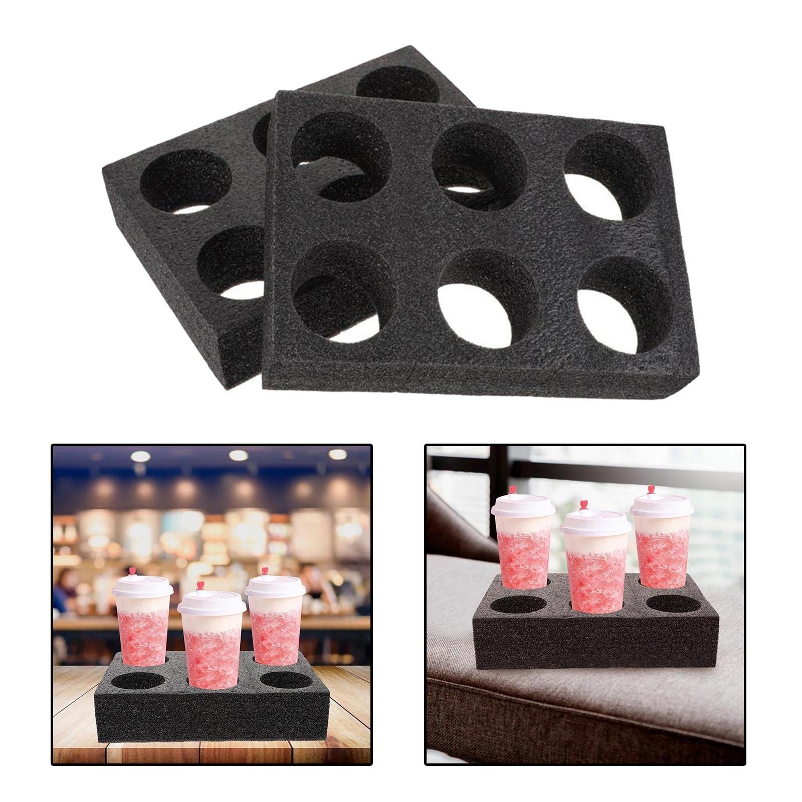 2 Set Getränkehalter Getränkehalter Tablett für Getränke Saft Bars 20 x 30 x 7 cm, schwarz, 2 Stück 6 Löcher