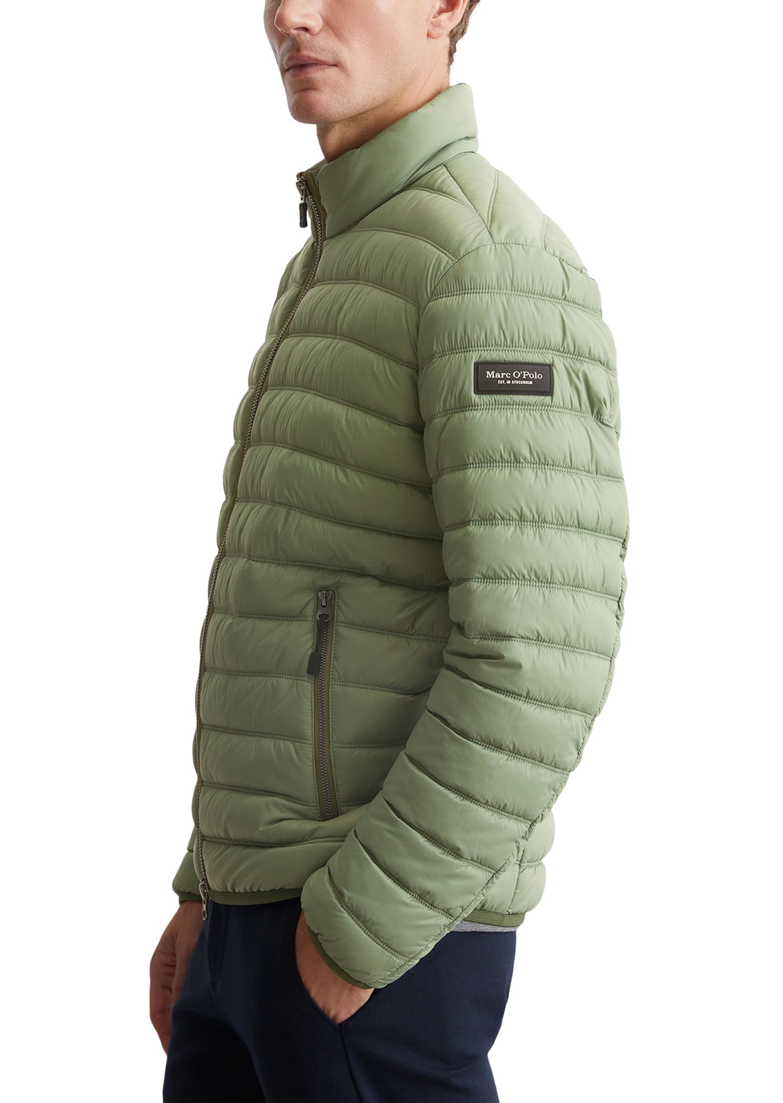 Marc O'Polo Herren Steppjacke mit Stehkragen leicht, Grün (Victorian Mist), S – Ansicht 3