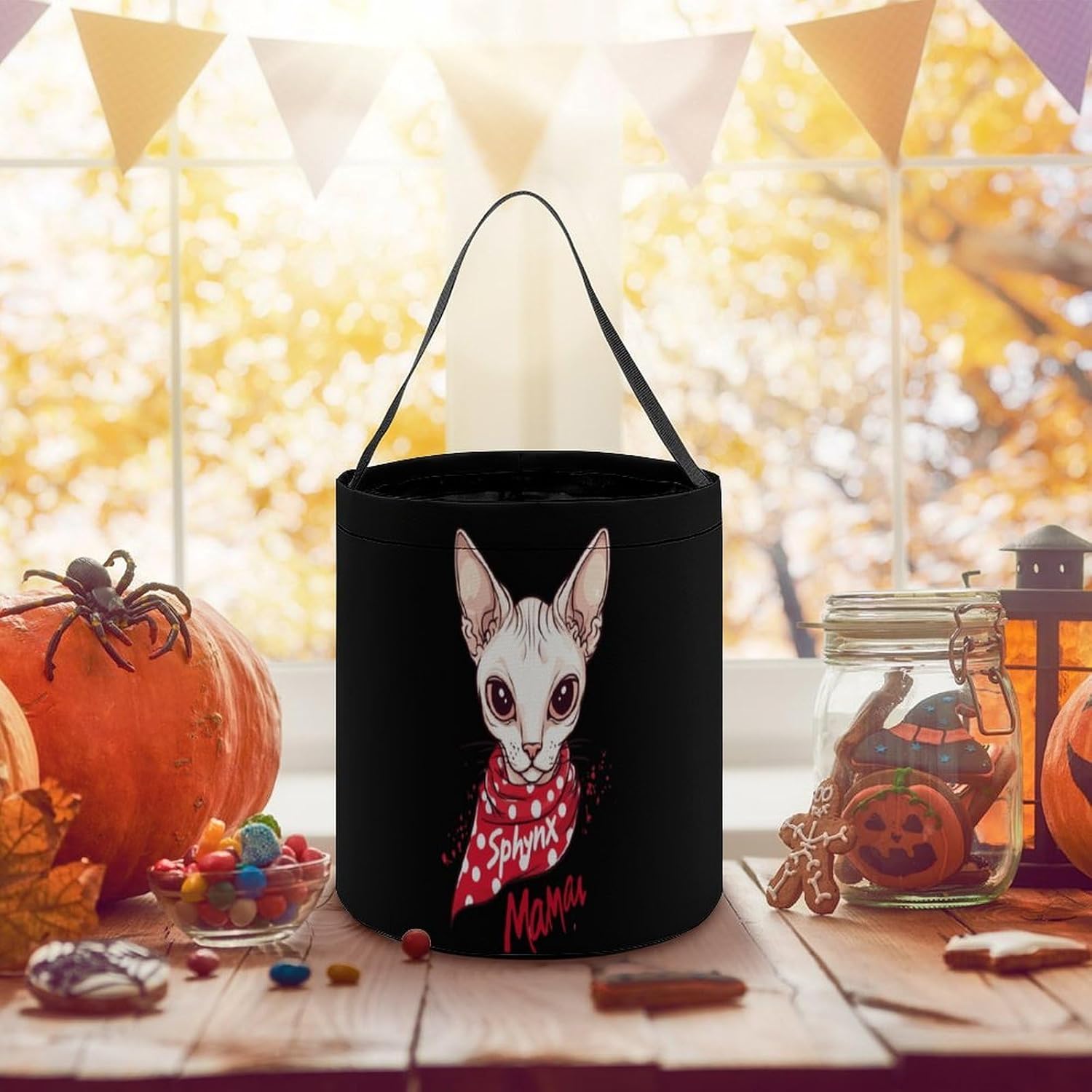 Sphynxes-Mamas Cat Halloween Treat Bag Reusable Candy Basket Tote Goody Bags Gift Party