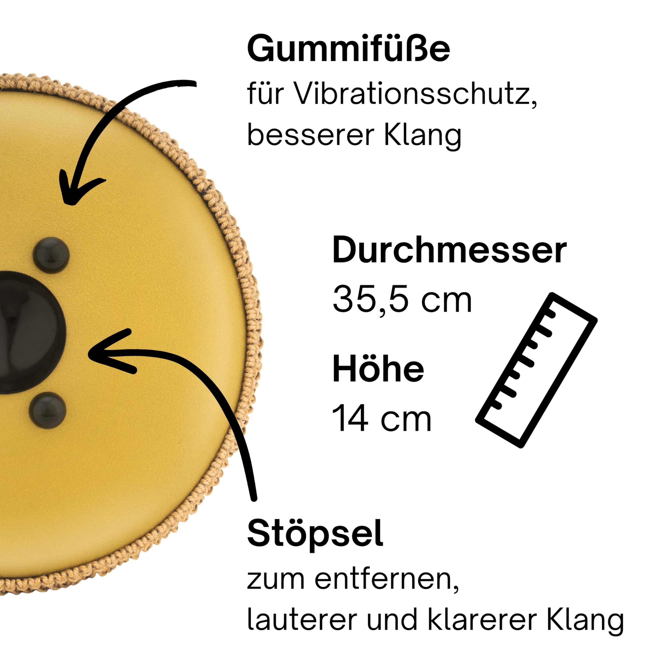 Zungentrommel "Premium" C - Dur in Gold - 35 cm groß mit 15 Tönen - Steel Tongue Drum inkl. Liederbuch, Schlägel, Fingersticks und Tragetasche - Notenlesen nicht nötig, einfach zu spielen.