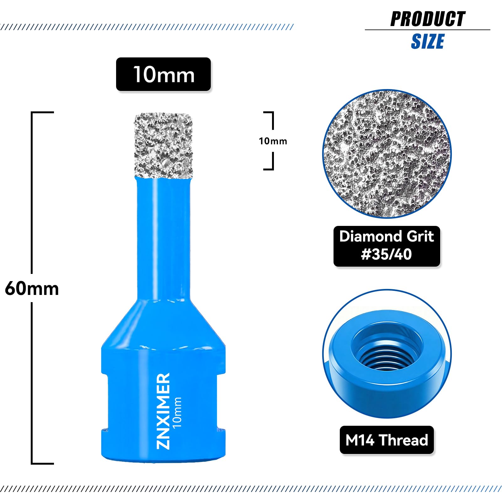 Diamant Fliesenbohrer 10mm - 5 Stück M14 Diamantbohrer Lochsäge für Fliesen Porzellan Keramik Marmor Granit Bohrungen, für Winkelschleifer