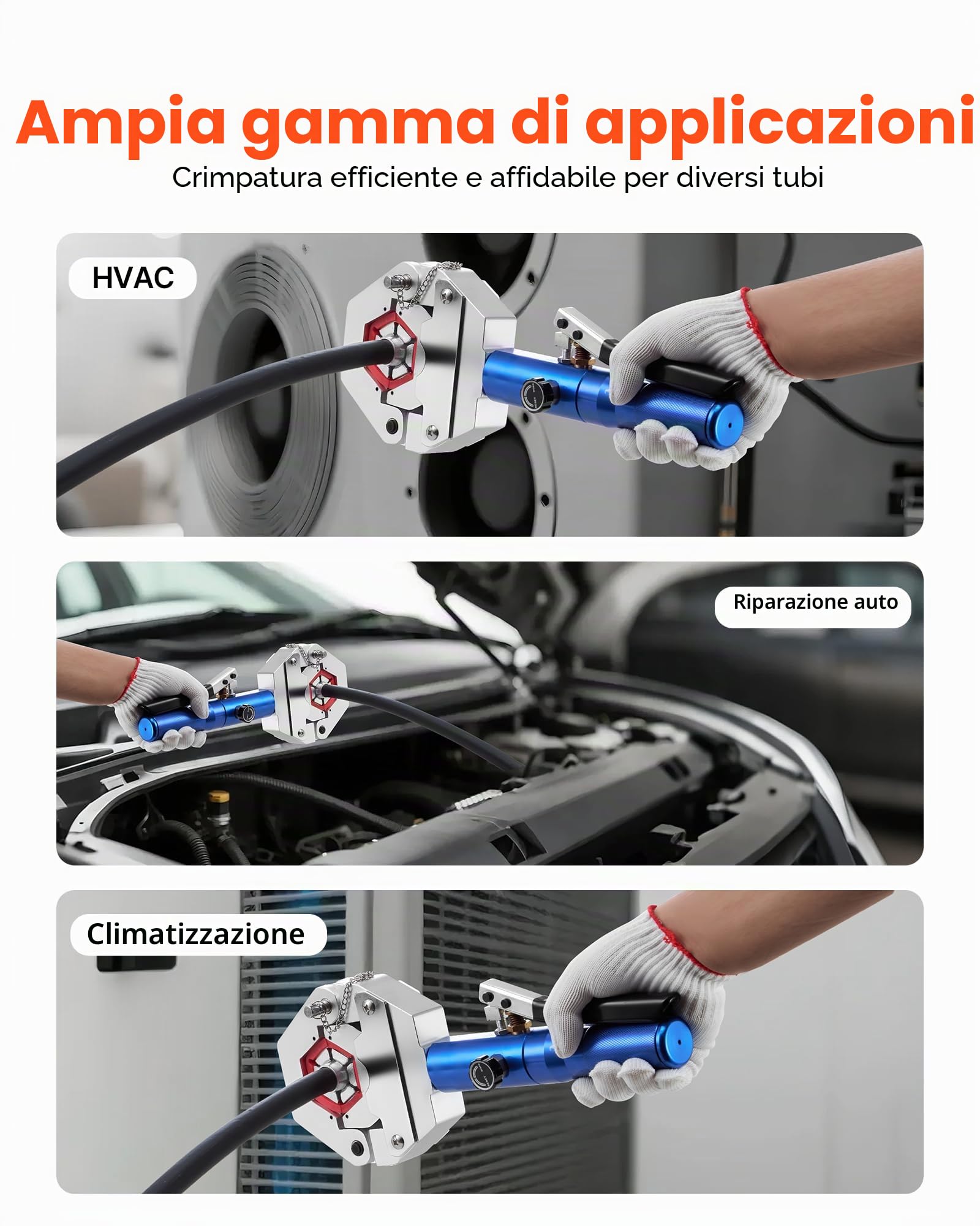 VEVOR Pinza Idraulica per Crimpatura per Tubi Idraulici AC Hydra-Krimp con 7 Matrici a Scatto, Utensile Manuale per Riparazioni di Automobili e Aria Condizionata, con Custodia per il Trasporto