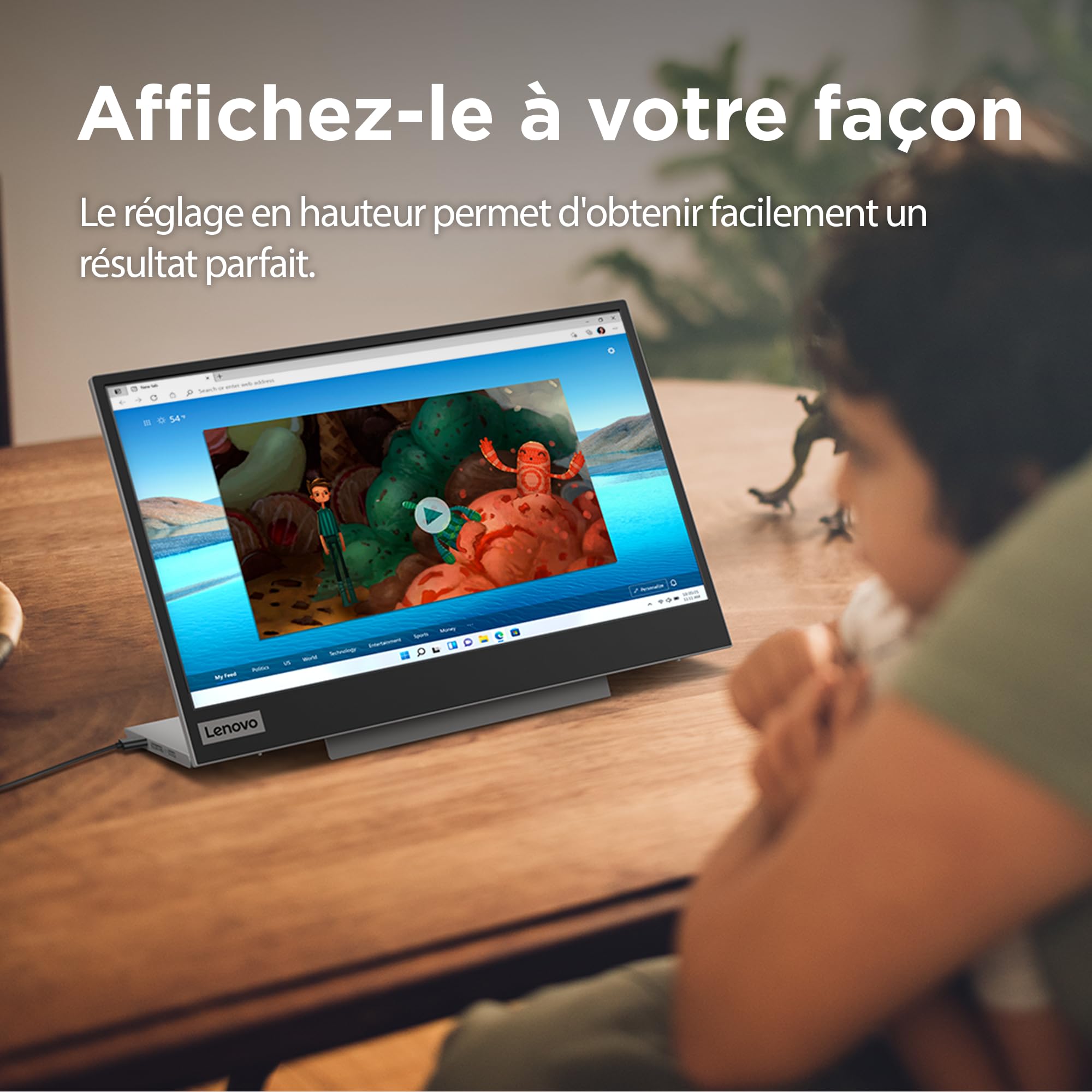 Lenovo L15(A21156FX0) Moniteur Portable, écran 15,6" (Full HD, IPS, 60 Hz, 6 ms, entrée 2 x USB-C, câble vers USB-C, réglable en Inclinaison) - Gris
