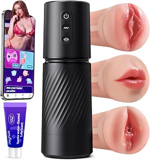 Uoffile Sex Toys for Men Male Masturbator - 3 Sleeves AI Sync Pocket Pussy Mens Sex Toy with 10 Sucking & 10 Dual Vibrating, APP Control Penis Pump Adult Toy Male Stroker Erotic Massage Kits