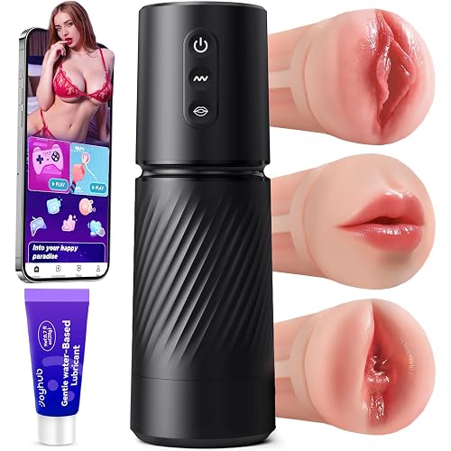 Uoffile Sex Toys for Men Male Masturbator - 3 Sleeves AI Sync Pocket Pussy Mens Sex Toy with 10 Sucking & 10 Dual Vibrating, APP Control Penis Pump Adult Toy Male Stroker Erotic Massage Kits