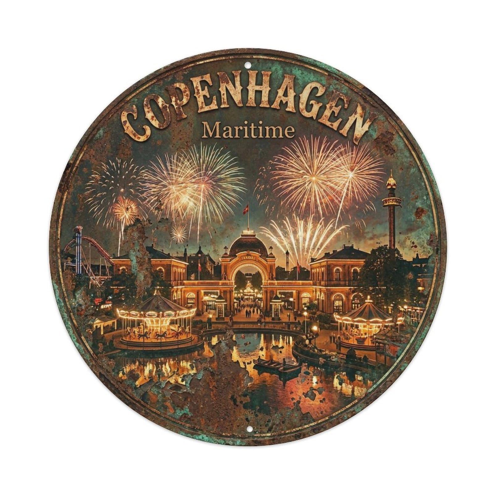 Vintage Travel Copenhagen Denmark Signature Metal Tin Sign