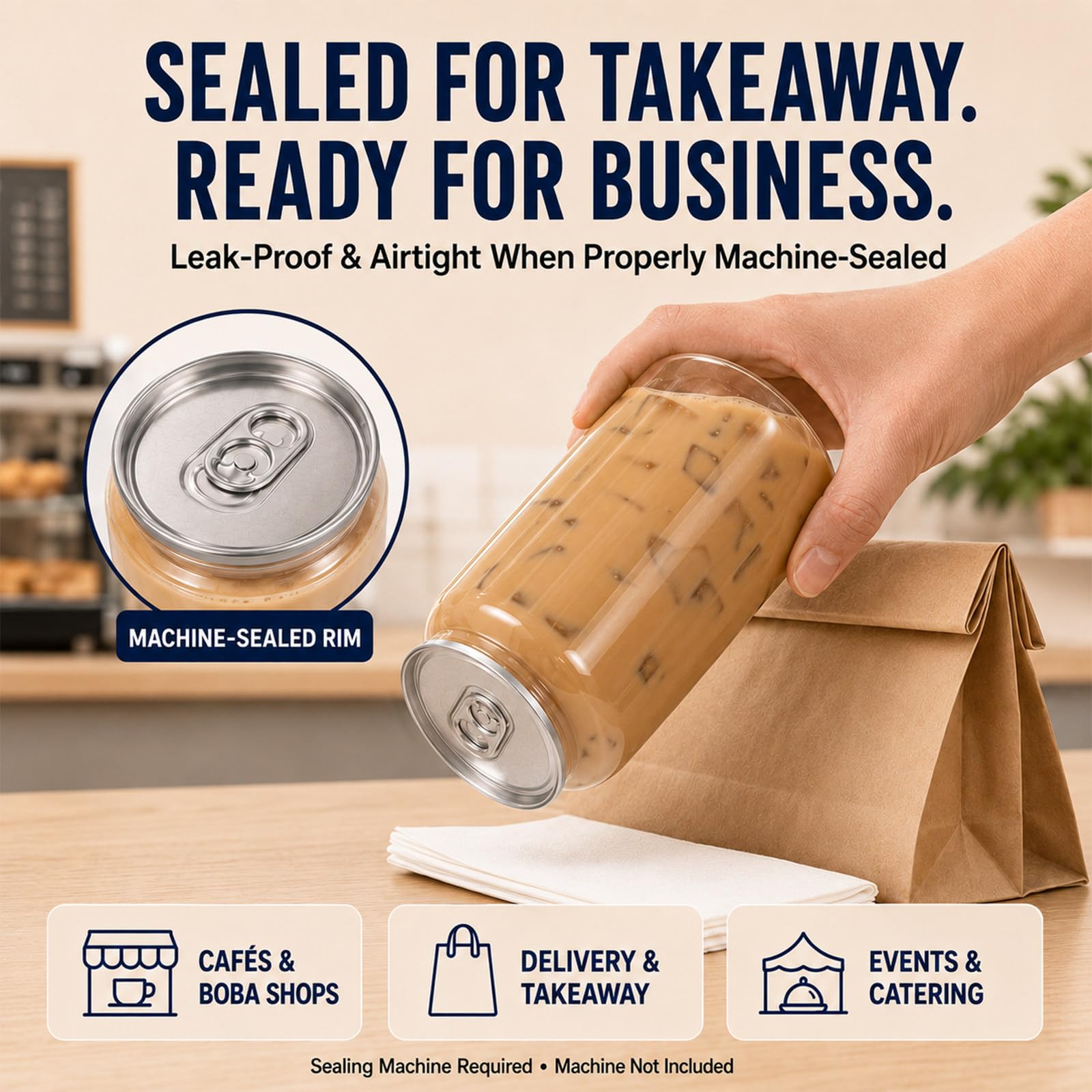 Envases Pet con Tapas de Aluminio, 250 ml, 200 uds 250ml | 200 envases con 200 tapas de aluminio, cuerpo transparente de PET, borde de 55 mm, para preparación por lotes en cafeterías