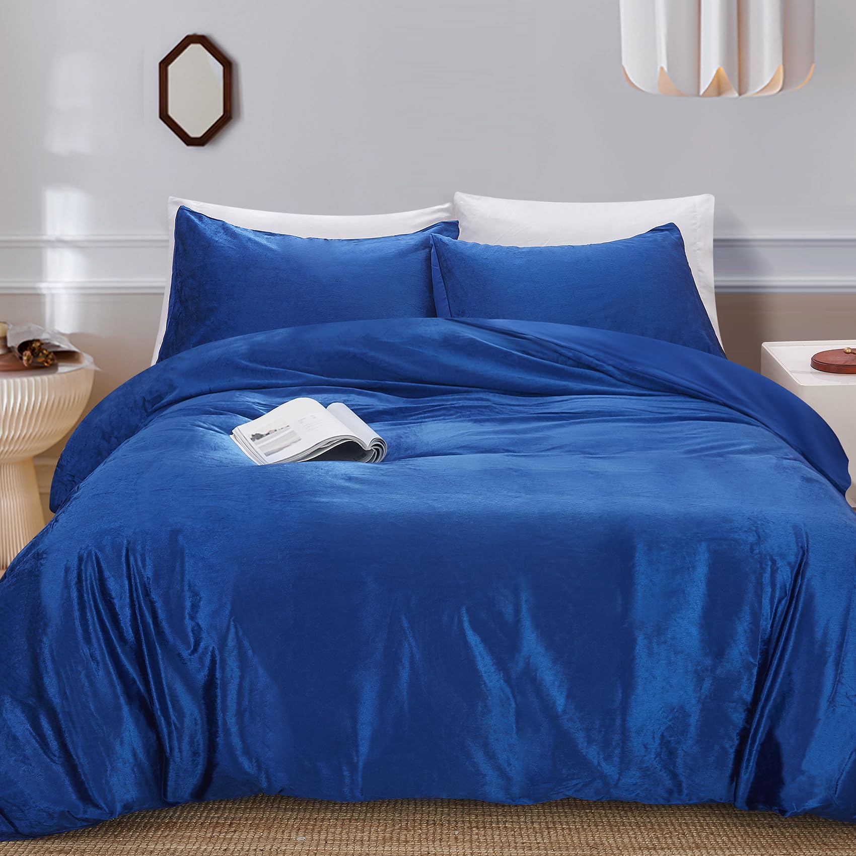 Amazon.com: JSD Navy Blue Velvet Microfiber Duvet Cover Set Queen Size ...