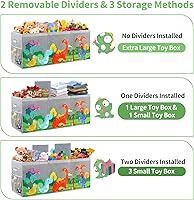 Vista 3 de Caja de juguetes extragrande con tapas, organizador plegable de almacenamiento de juguetes para niños, caja de juguetes de dinosaurio para niños