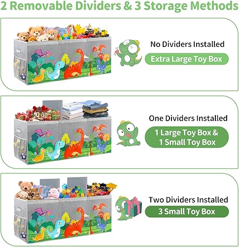 Miniatura 3 de Caja de juguetes extragrande con tapas, organizador plegable de almacenamiento de juguetes para niños, caja de juguetes de dinosaurio para niños