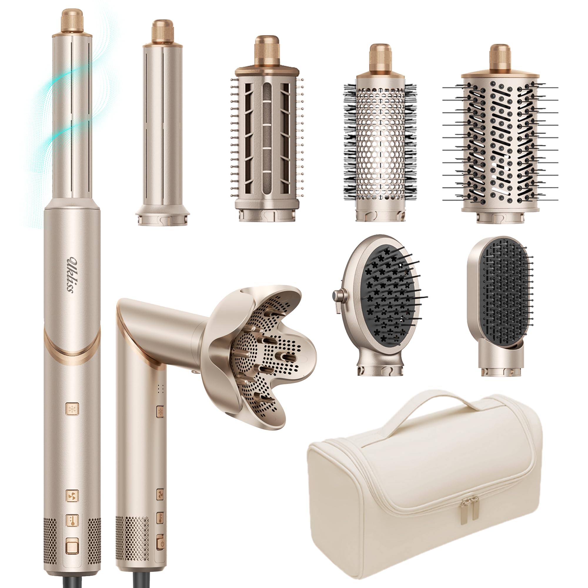 UKLISS Set Airstyler professionale 8 in 1, hair styler asciugacapelli agli ioni di alta velocità, spazzola per asciugacapelli con avvolgimento automatico, ferro arricciacapelli, spazzola