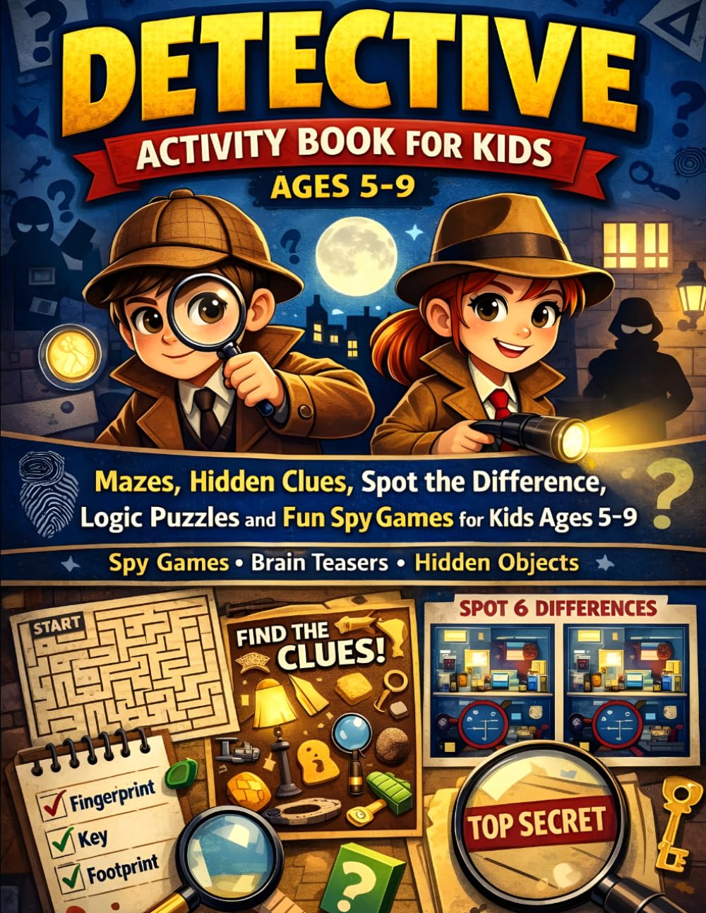 Detective Activity Book for Kids Ages 5–9: Mazes, Hidden Objects, Spot the Difference, Brain Games, Logic Puzzles and Fun Mystery Challenges for Young Detectives