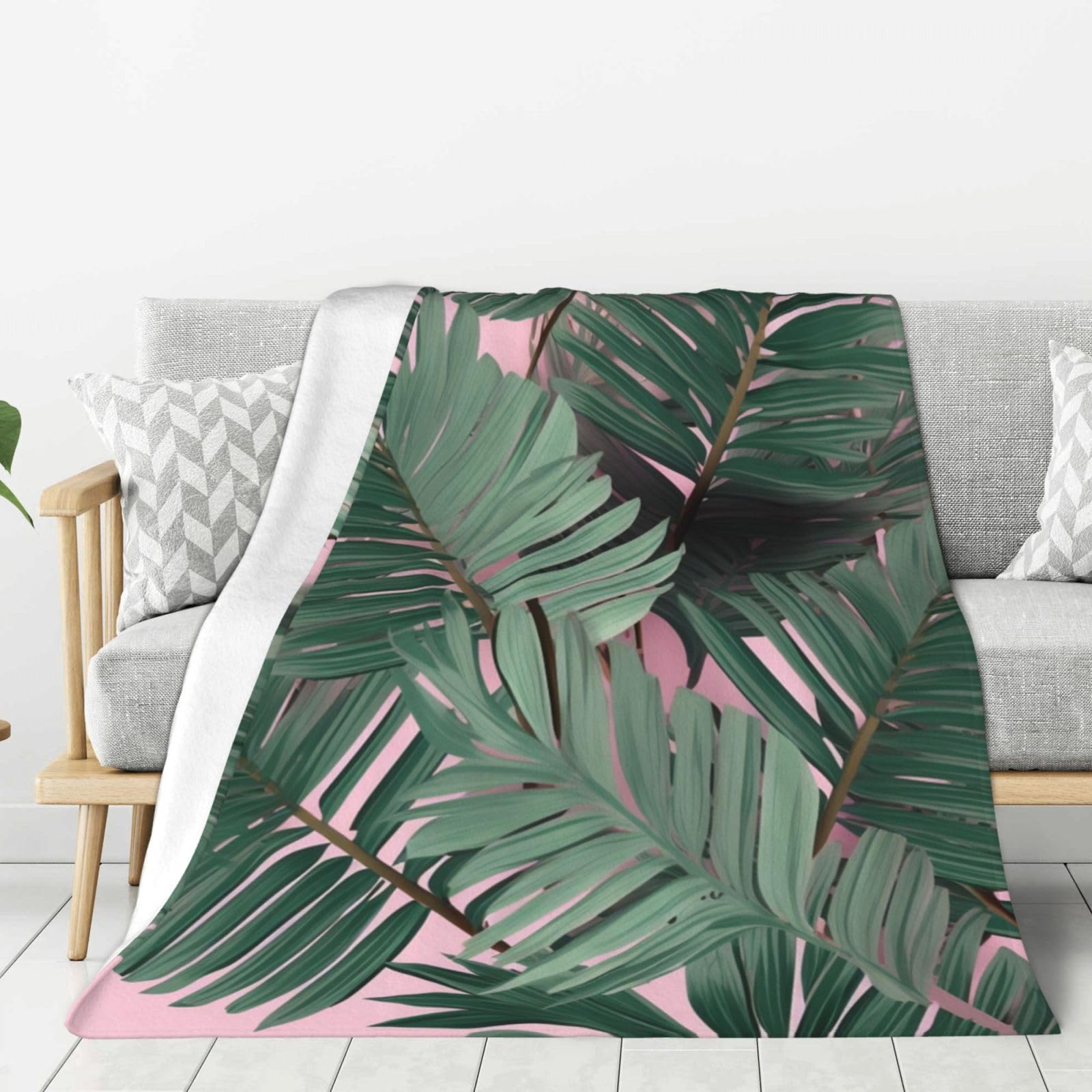 Couverture en flanelle lavable et légère plaid polaire vert palmier