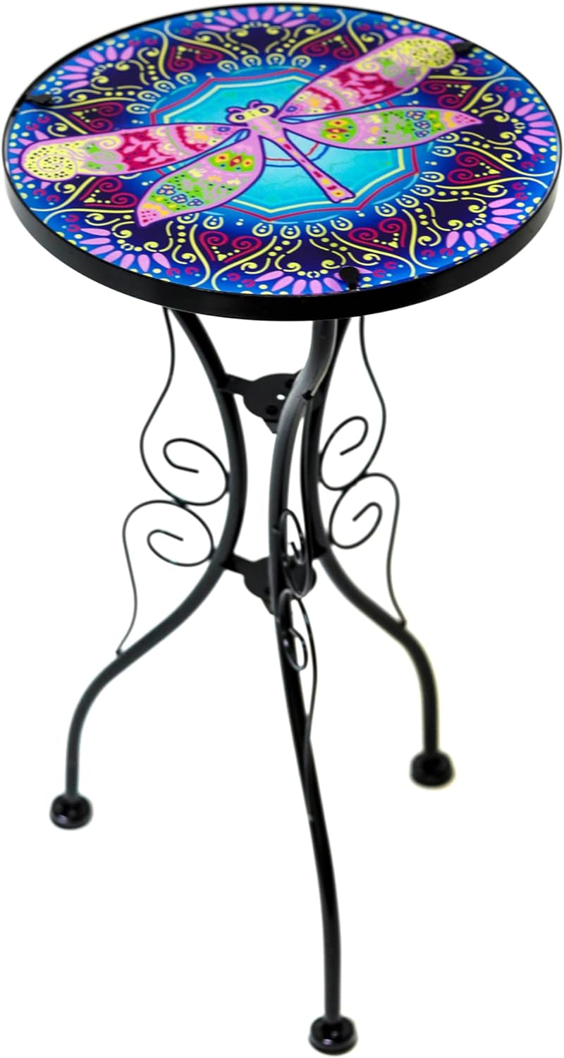 Trademark Innovations 22" Hummingbird Design Glass & Metal Side Table